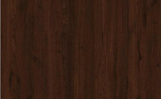 Brown wood grain laminate with textured finish and dark streaks, showing wood pattern and natural grain variation.
