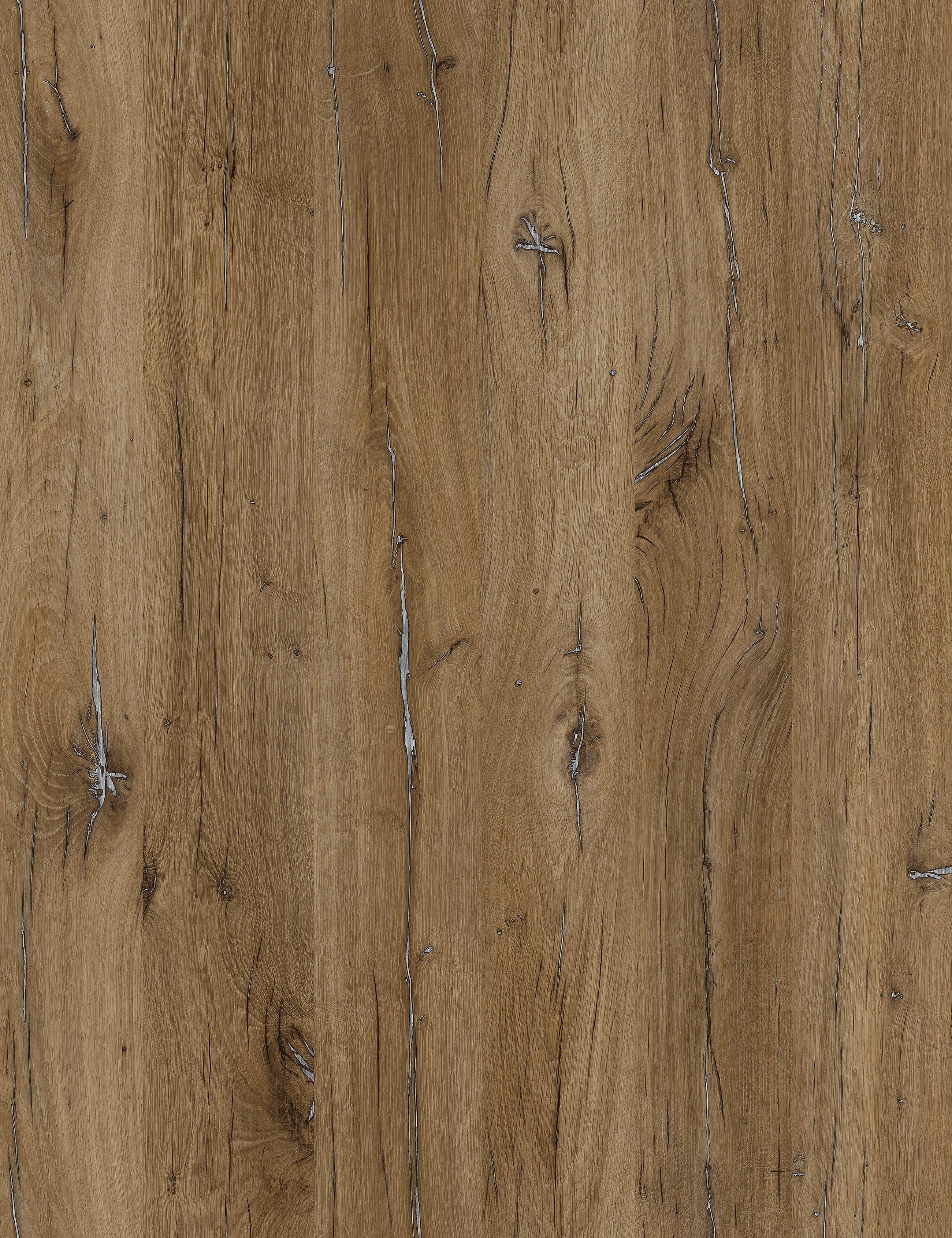 Brown wood grain laminate with textured finish and visible knots and grain patterns
