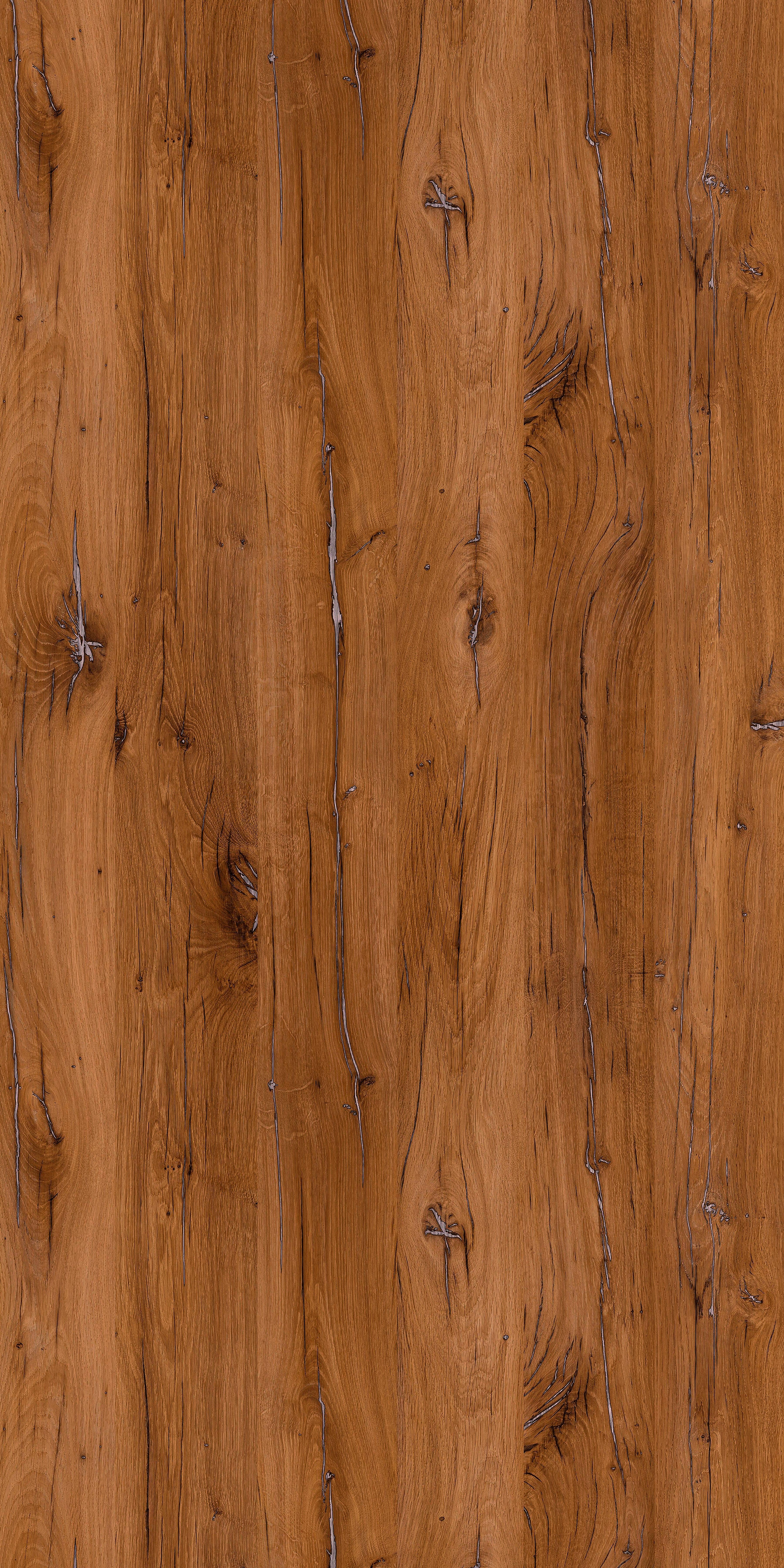 Brown wood grain laminate with textured finish and natural wood pattern and knots visible on the surface.