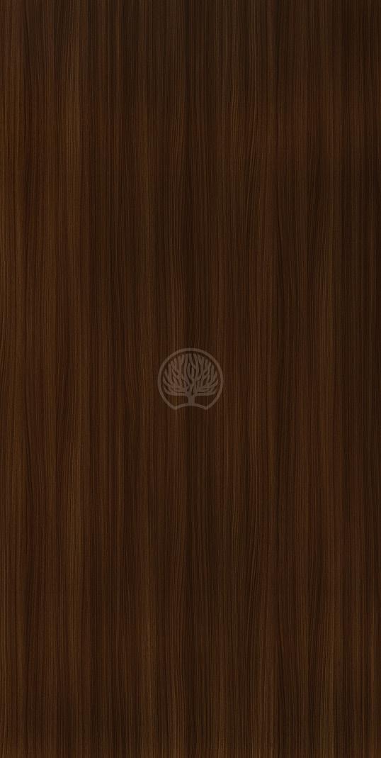 Brown wood grain laminate with suede finish and subtle texture, featuring a faint tree logo in the center.