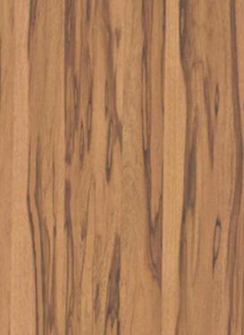 Brown wood grain laminate with textured finish and dark streaks, showing wood pattern and natural veining.
