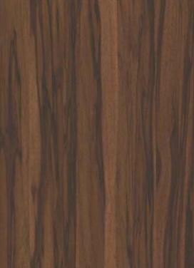 Brown wood grain laminate with textured finish and dark streaks, showing wood pattern and natural veining details.