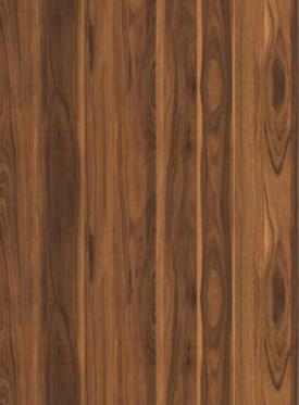 Brown wood grain laminate with textured finish and visible grain pattern and darker brown accents and vertical lines.