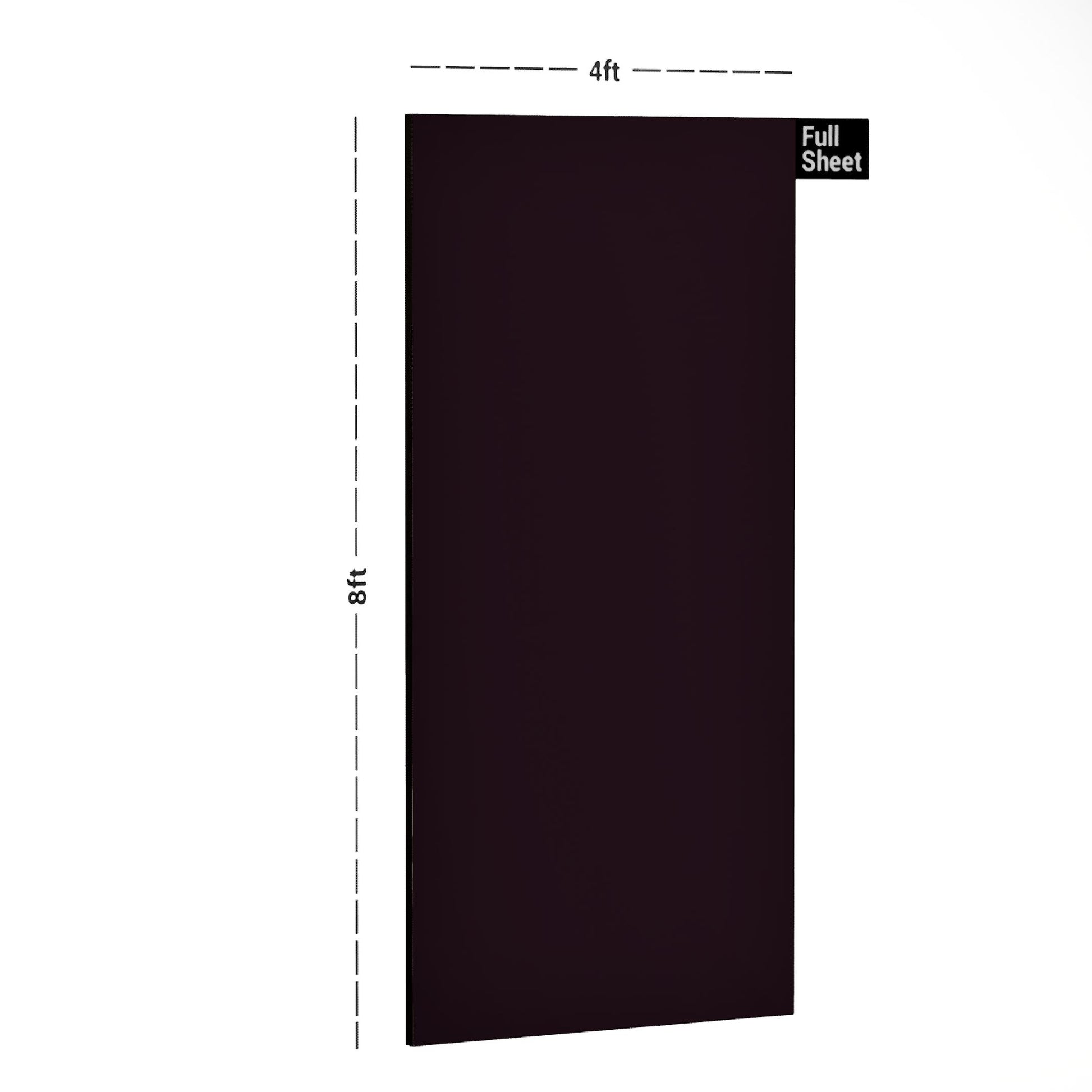 Purple plain laminate sheet with textured finish, 8x4 ft size, shown with dimensions and full sheet label.