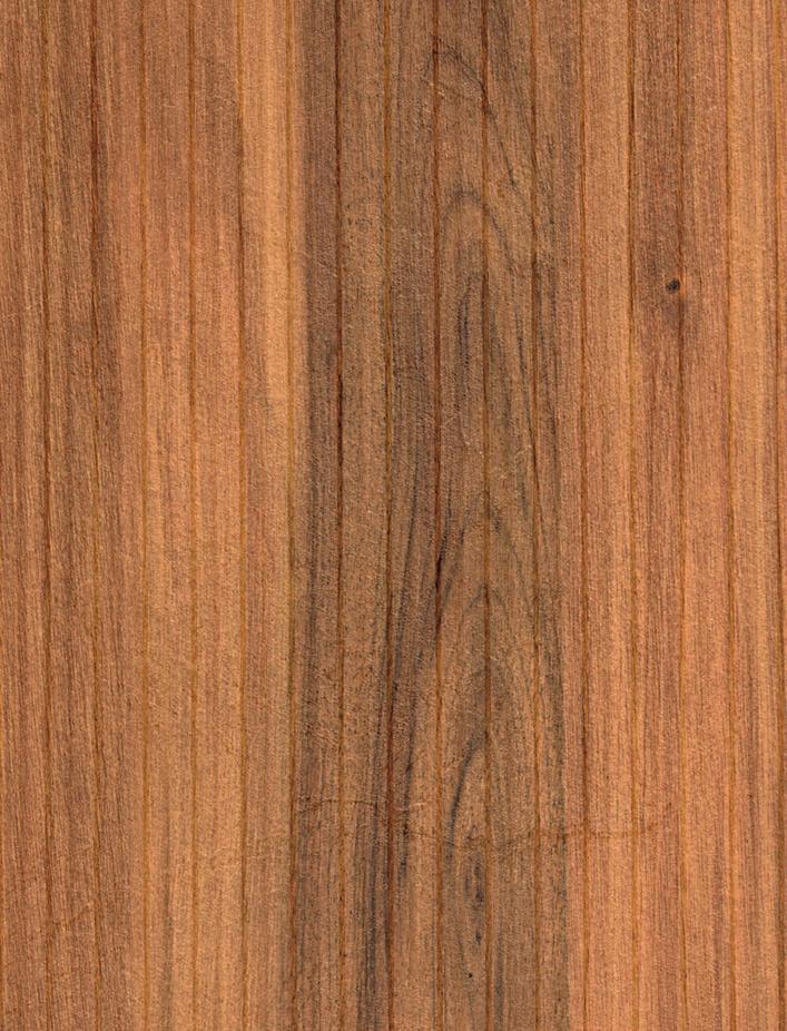 Brown wood grain laminate with textured finish and vertical wood pattern, showing natural wood tone variations and subtle