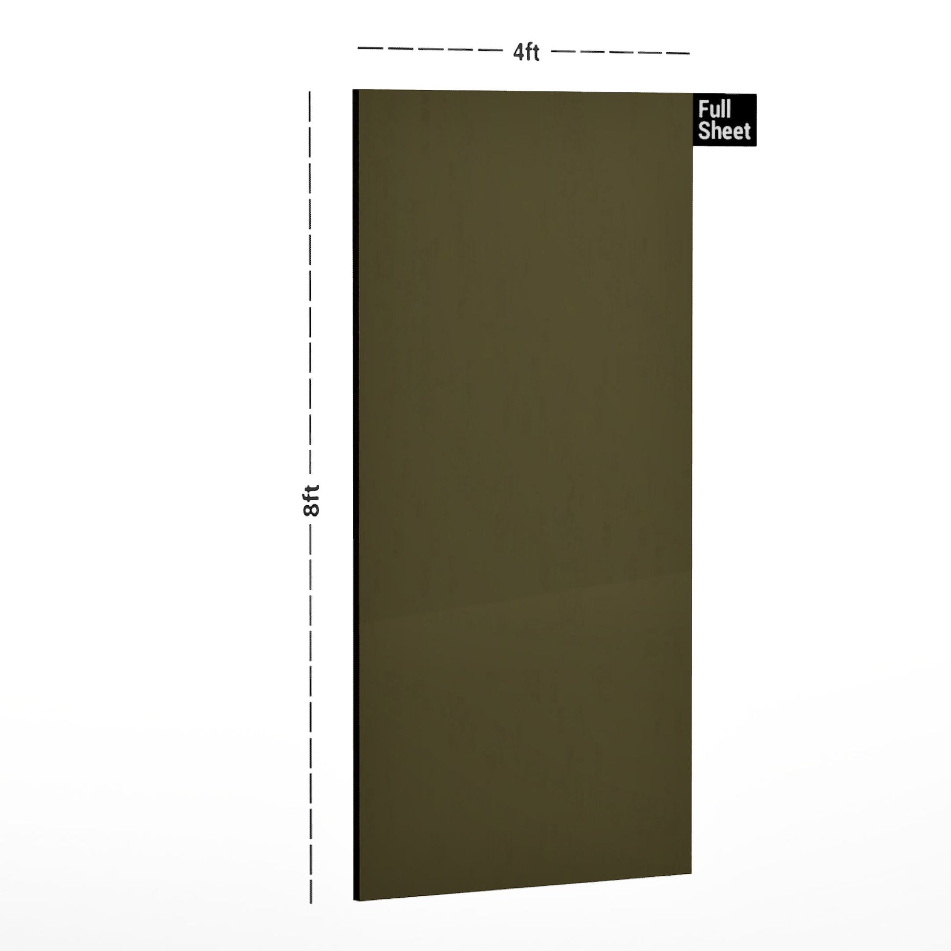 Brown plain laminate sheet 8x4 ft with smooth finish and uniform color, shown with dimensions and full sheet label.