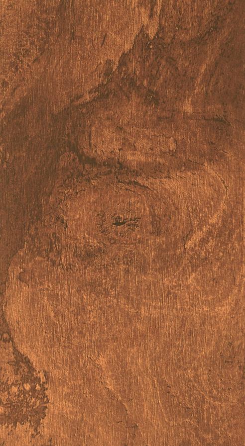 Brown wood laminate with textured finish and visible wood grain pattern, showcasing natural knots and darker brown accents.