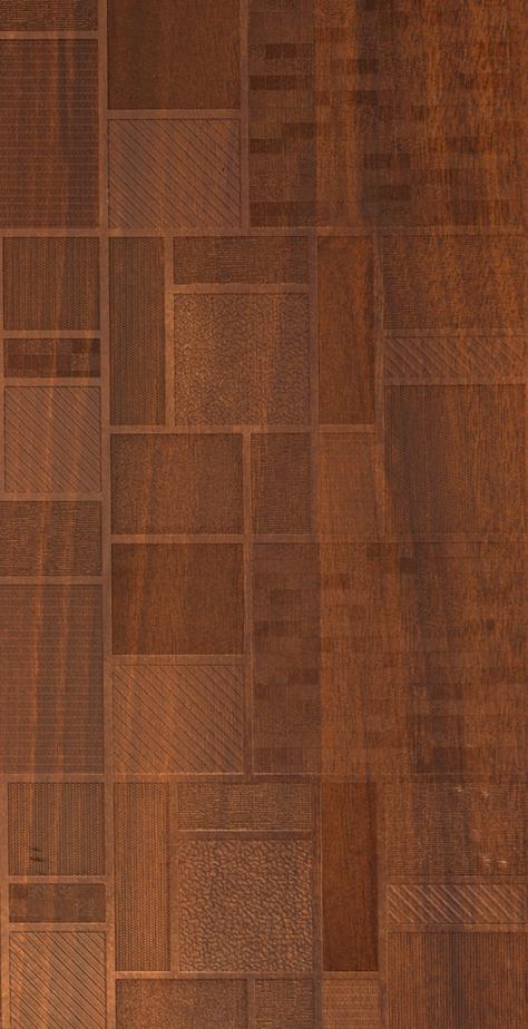 Brown wood laminate with textured rectangular pattern and varied wood grain designs, showcasing different textures and