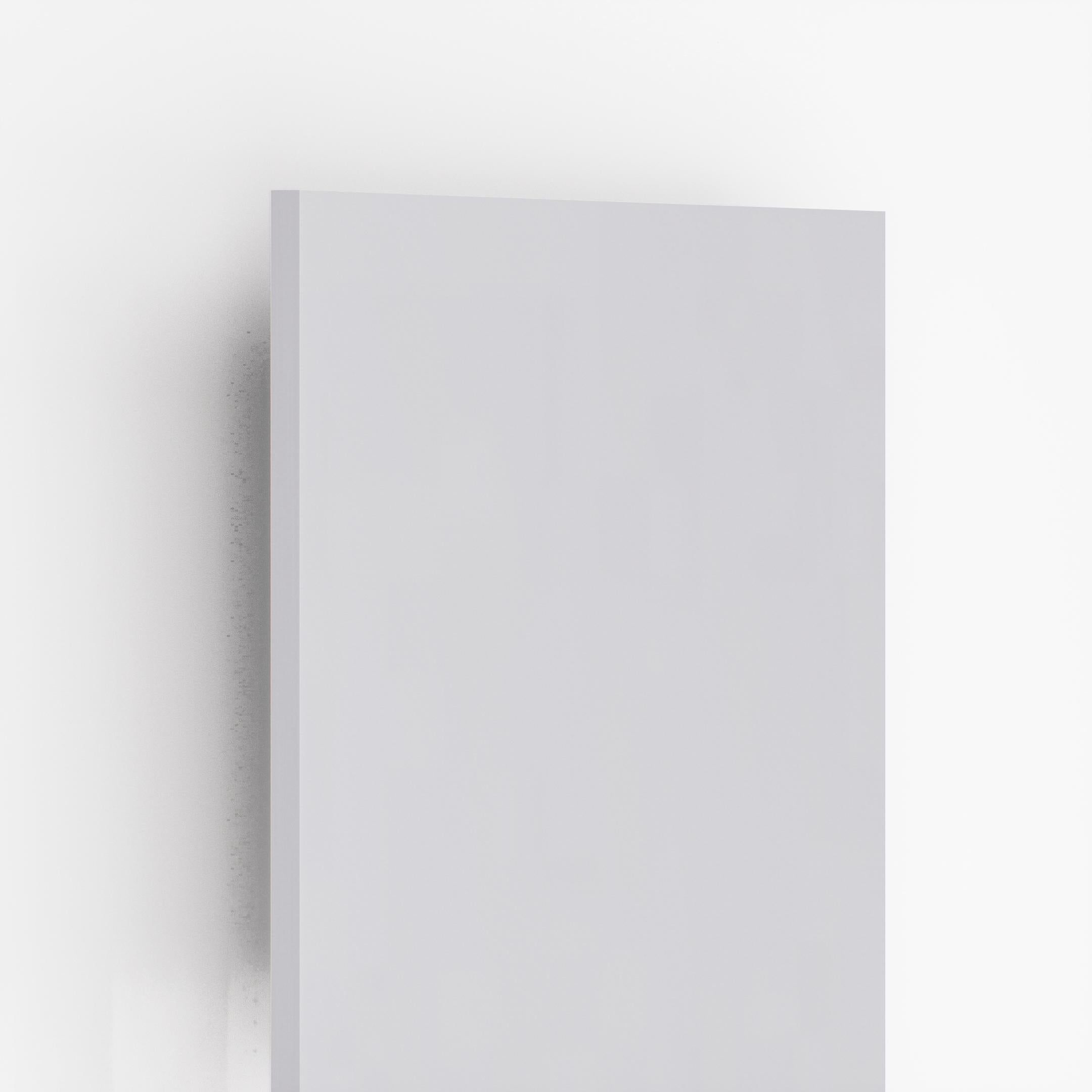 White plain laminate sheet with textured finish and visible edge, showcasing thickness and smooth surface.