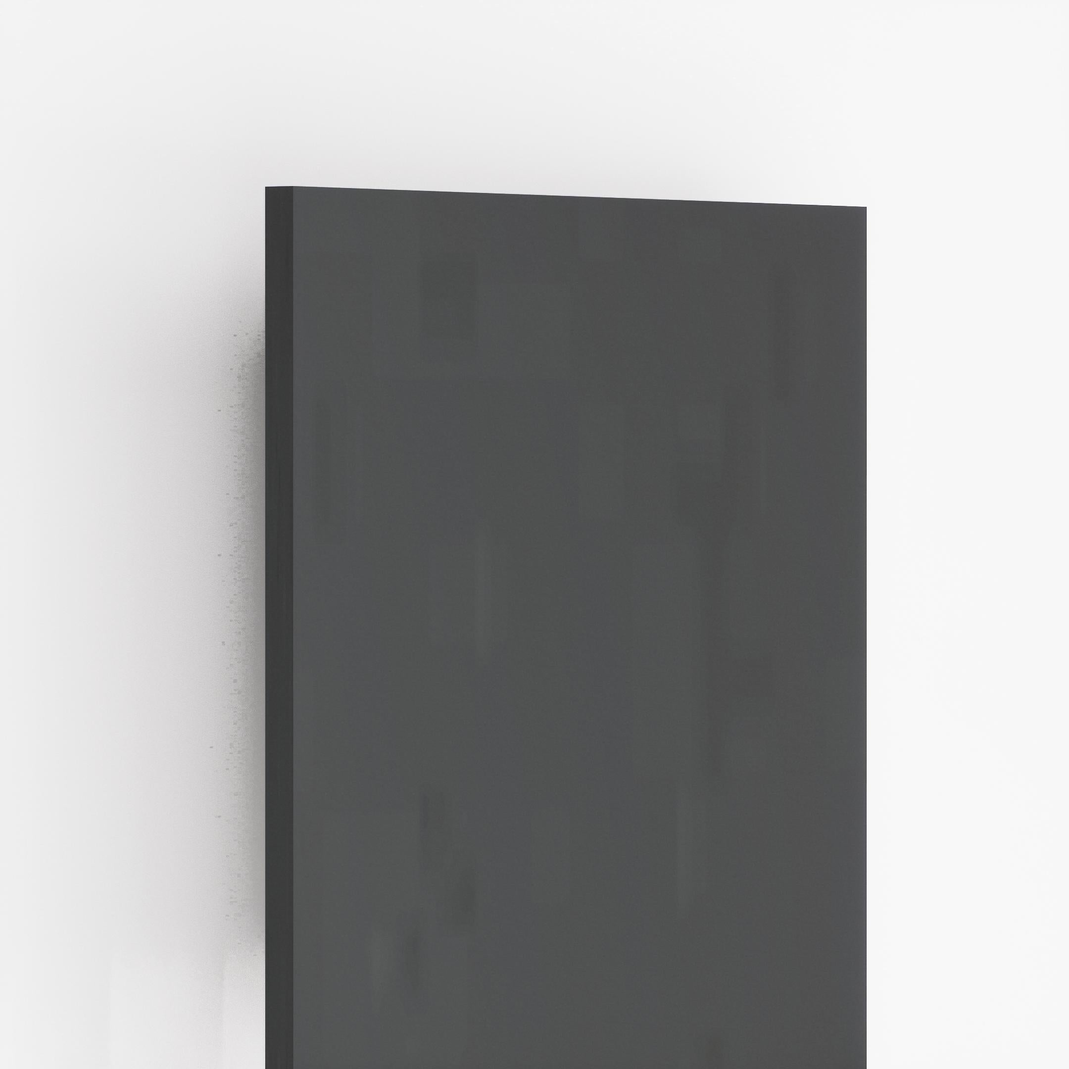 Grey high gloss laminate sheet with plain surface and visible edge against white background