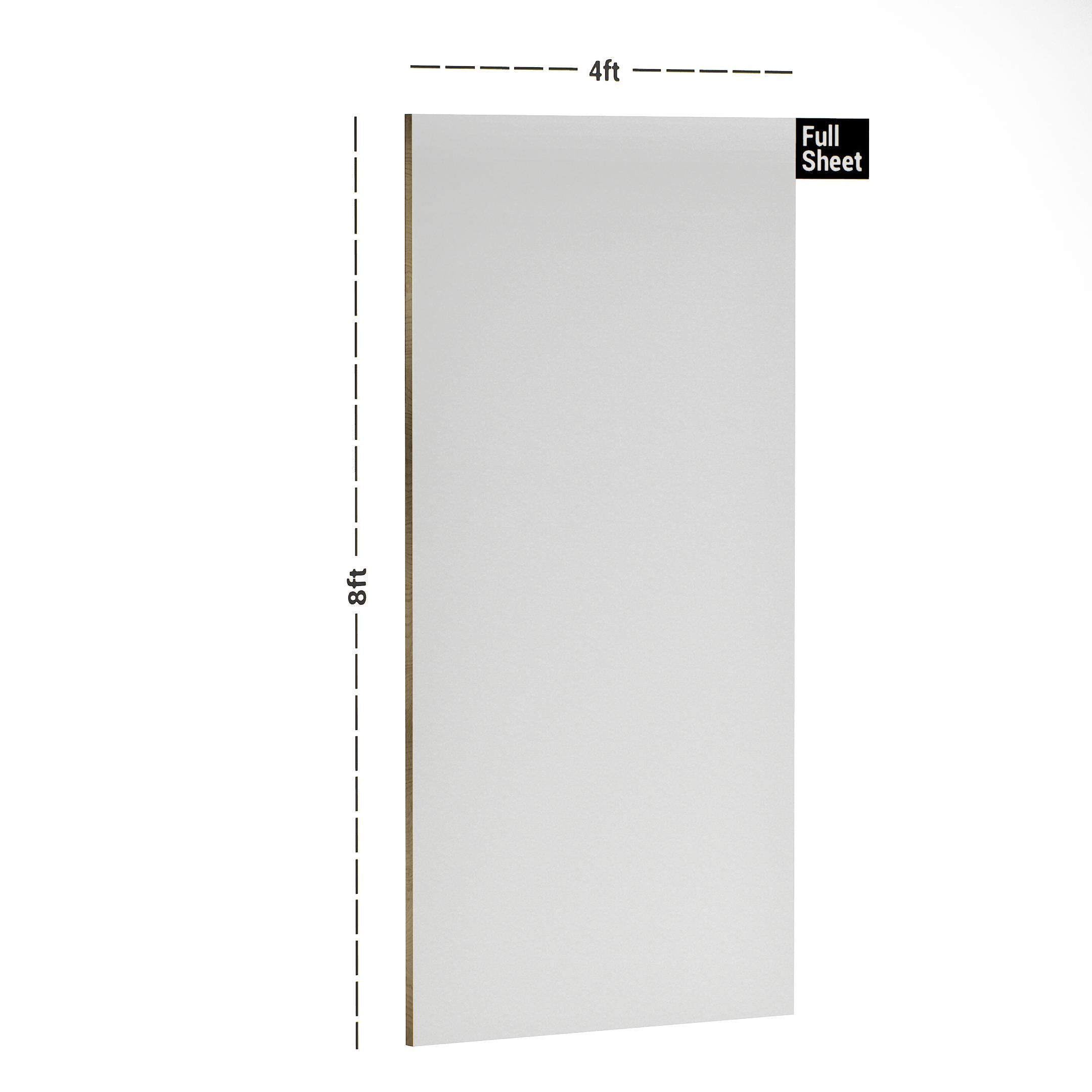 White plain laminate sheet with textured finish and brown edge, 8x4 ft size.