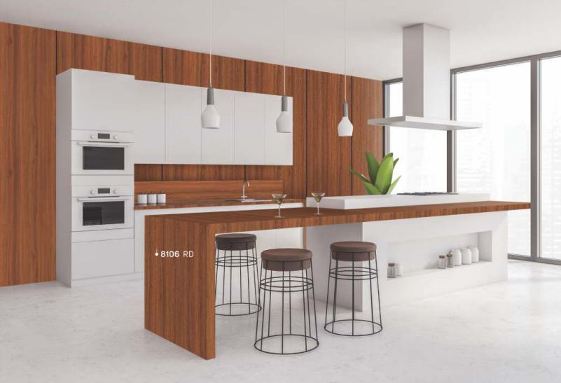 Planked Teak Wood Laminate 8x4 ft Texture 1 mm - 8106 RD