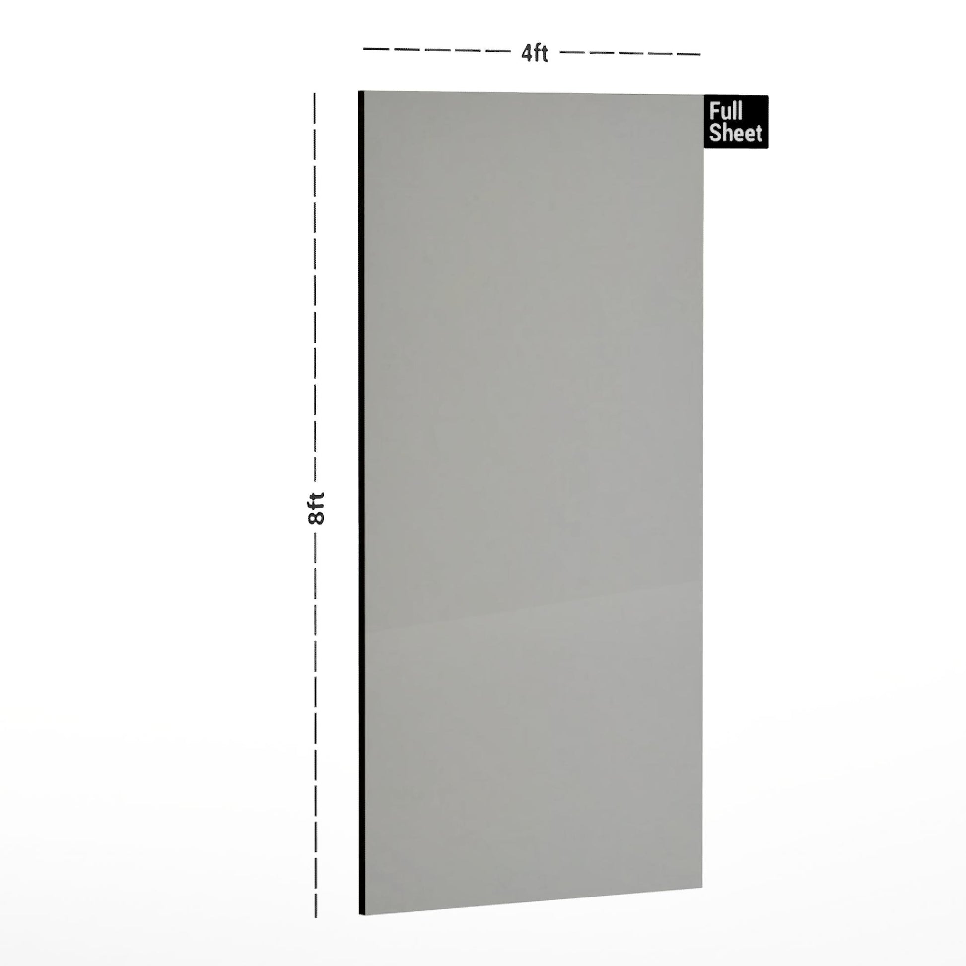 White plain laminate sheet with textured finish, 8x4 ft size, shown with dimensions and labeled Full Sheet.