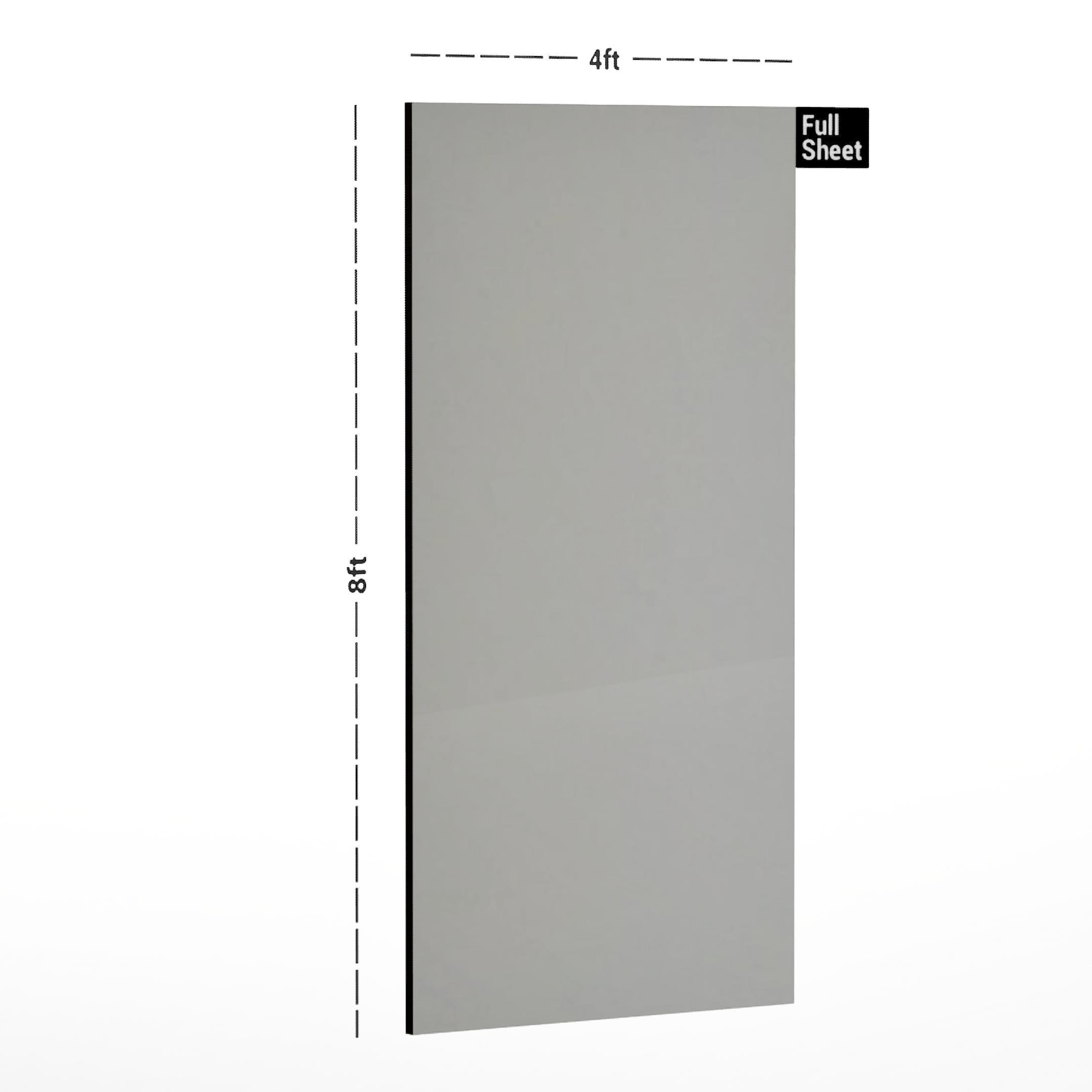 White plain laminate sheet with textured finish, 8x4 ft size, shown with dimensions and labeled Full Sheet.