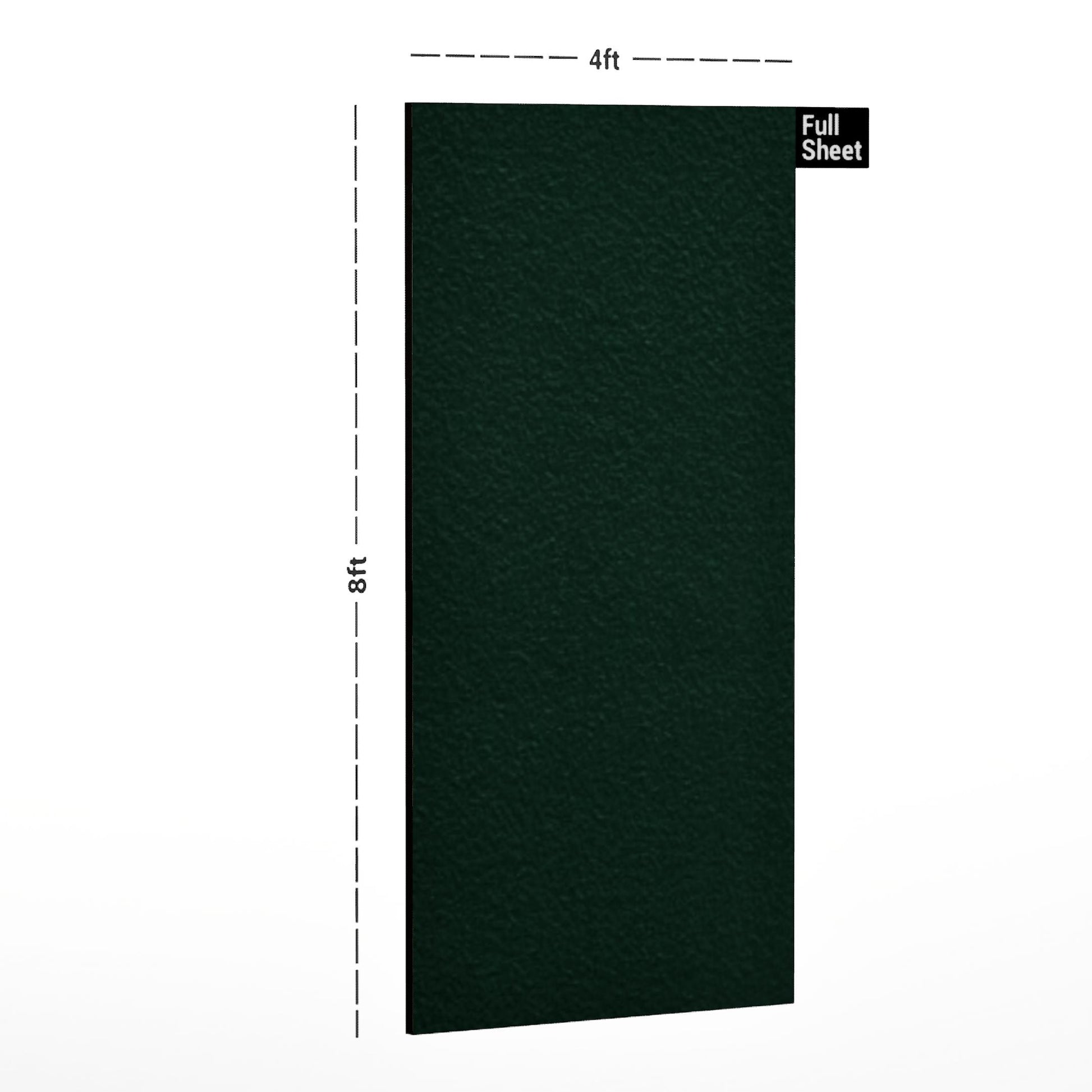 Dark green suede finish plain laminate sheet with textured surface and dimensions 8x4 ft displayed.