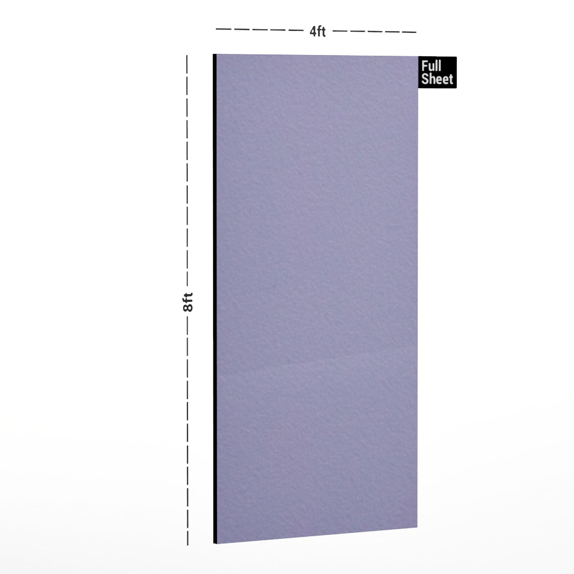 Purple plain laminate sheet with suede finish and textured surface, 8x4 ft size indicated by dimensions.