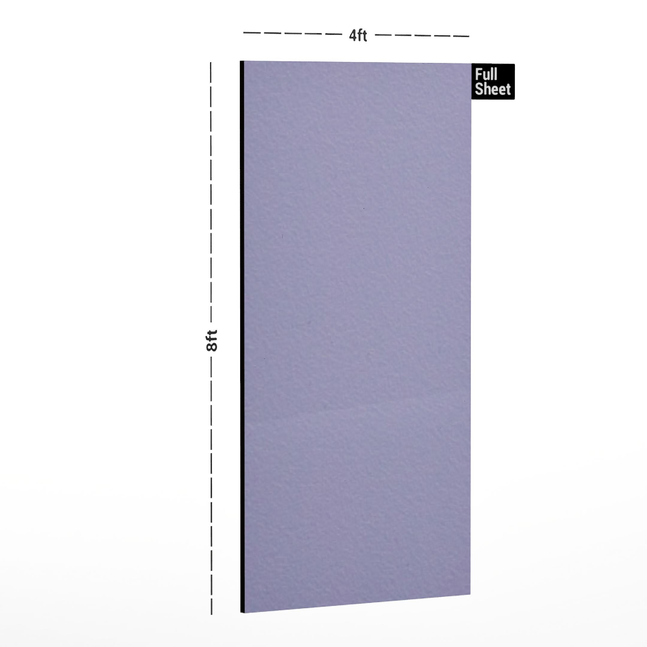 Purple plain laminate sheet with suede finish and textured surface, 8x4 ft size indicated by dimensions.