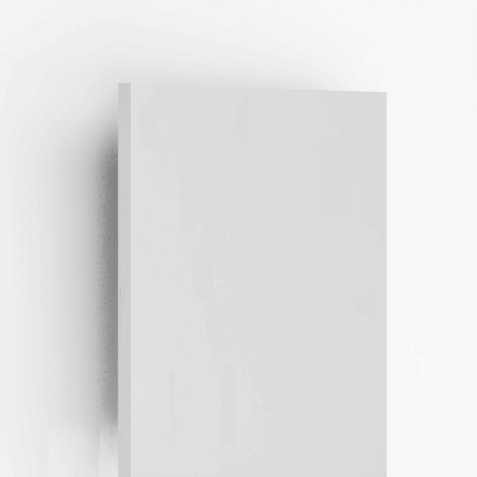 White suede finish laminate sheet with plain color and matte texture visible on edge and surface.