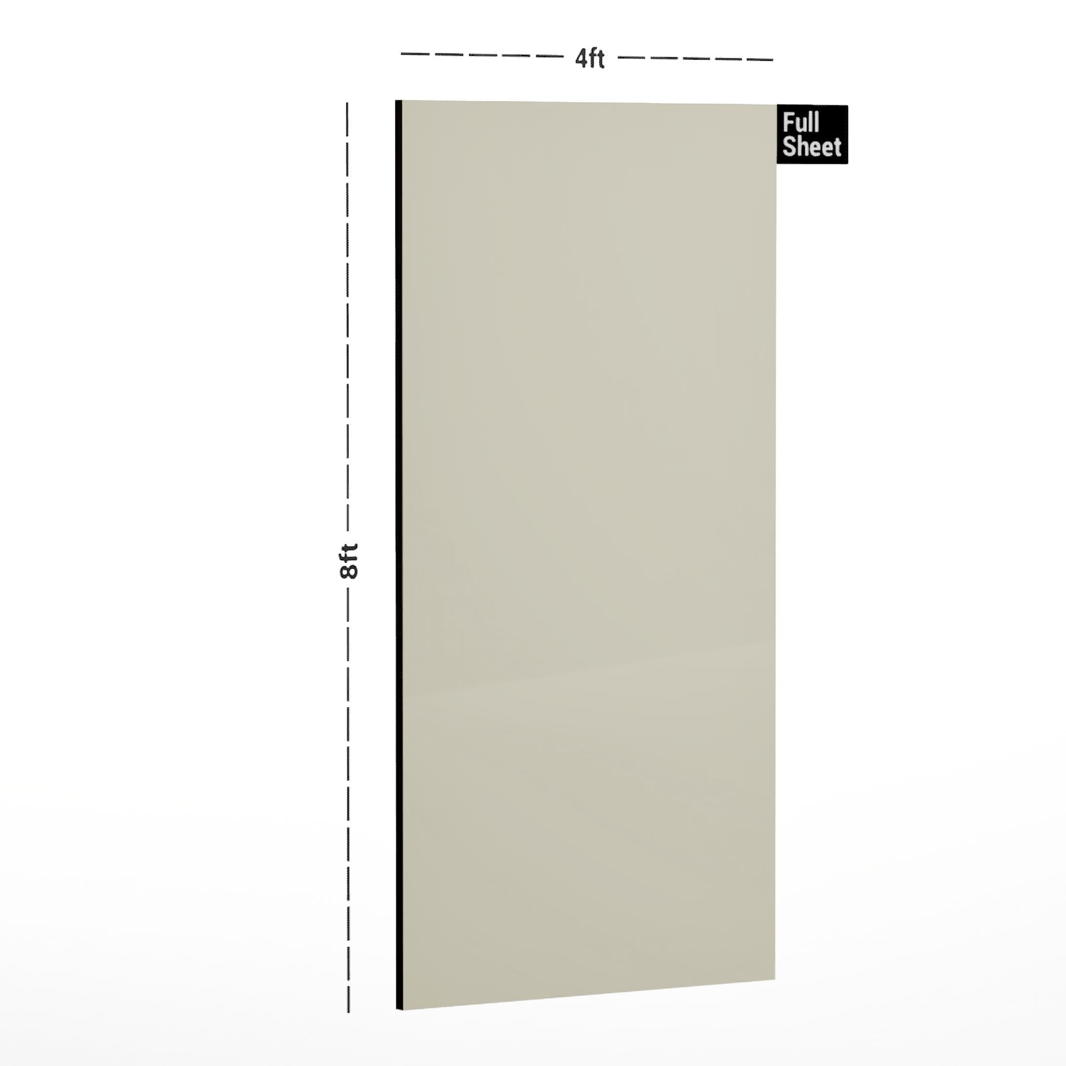 Ivory plain laminate sheet with suede finish, 8x4 ft size, shown with dimensions and labeled Full Sheet.