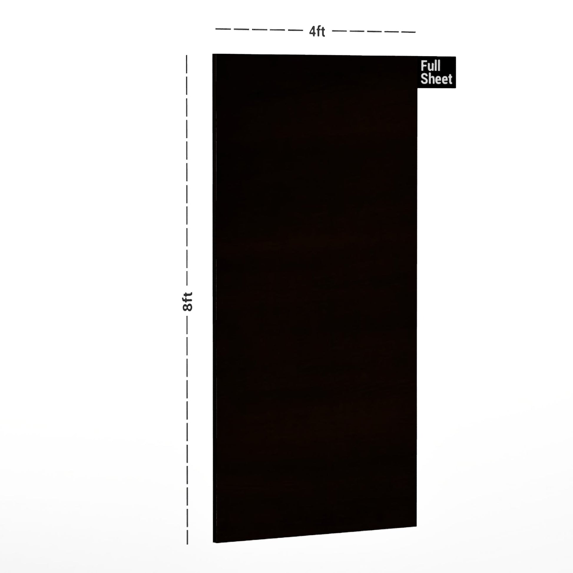 Brown plain laminate sheet with suede finish, 8x4 ft size, shown with dimensions and full sheet label.