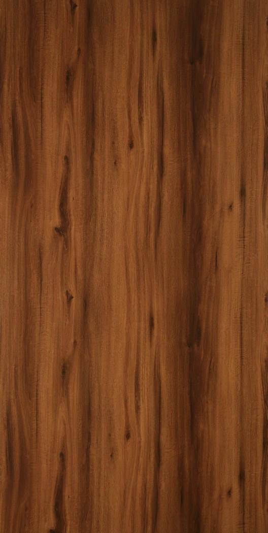 Brown wood laminate with suede finish and wood grain pattern, showing vertical texture and knots.