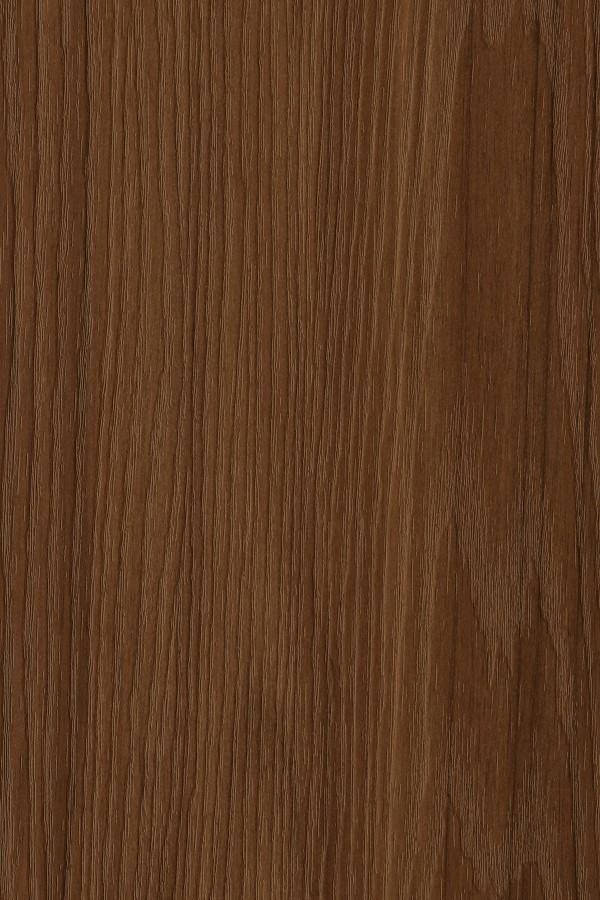 Brown wood grain laminate with textured finish and vertical grain pattern, showing wood-like appearance and subtle texture