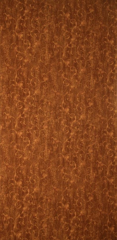 Brown wood laminate with suede finish and fancy pattern, showing wood grain texture and subtle sheen in a detailed close-up
