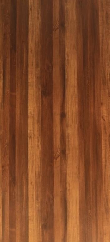 Brown wood laminate with suede finish and vertical grain pattern, displaying wood texture and subtle sheen.