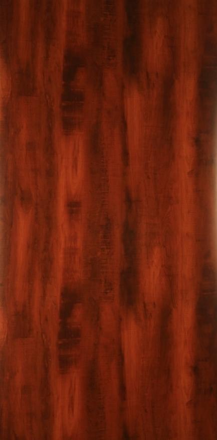 Brown wood laminate with dark grain pattern and glossy finish