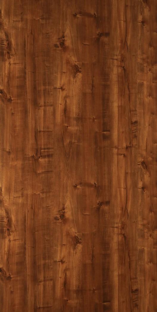 Brown wood grain laminate with suede finish and textured vertical pattern, showing knots and natural wood variations.
