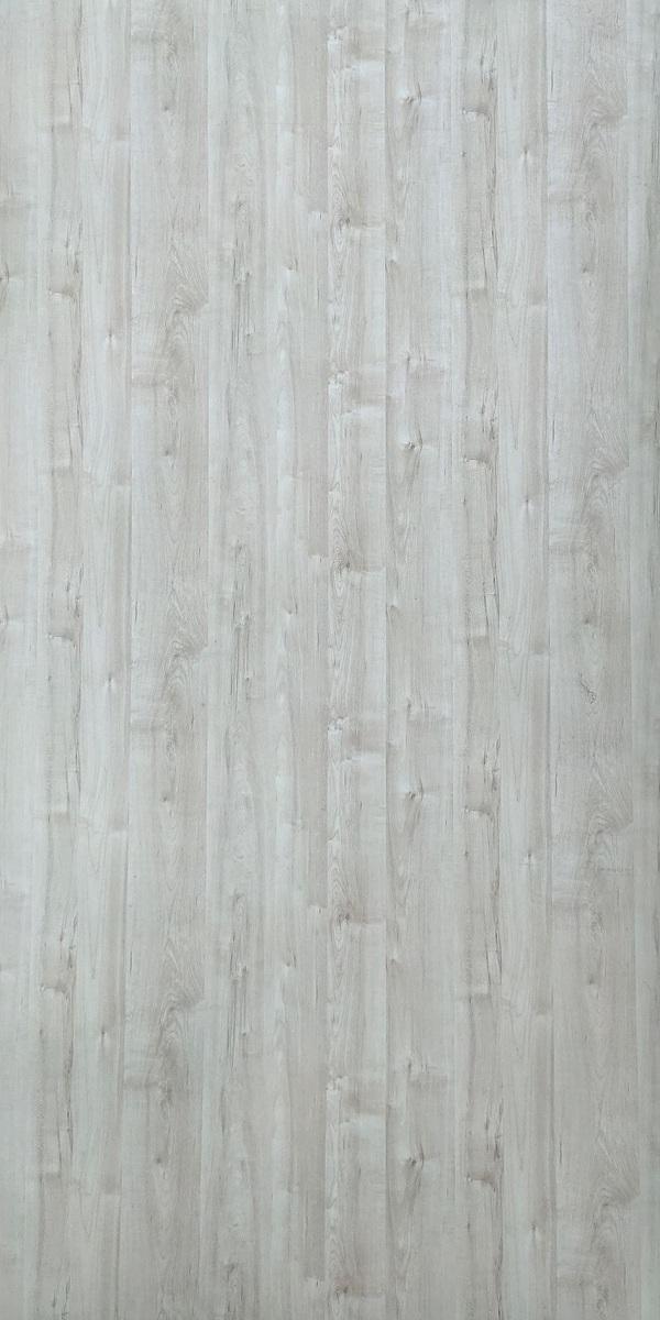 White wood laminate with suede finish and wood grain texture in vertical planks pattern