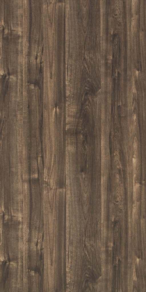 Brown wood grain laminate with suede finish and textured vertical wood pattern