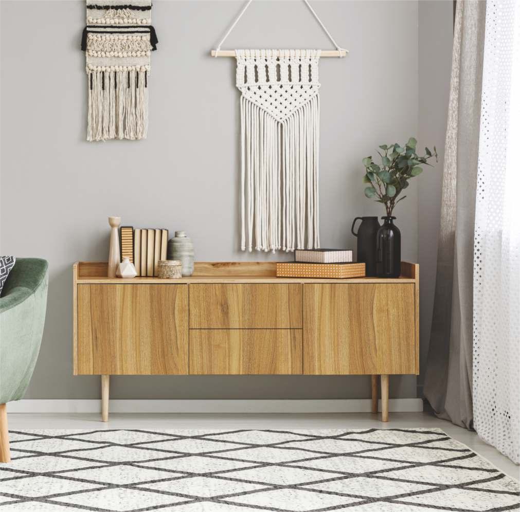 Brown wood laminate texture with visible grain, texture finish, decorative laminate sample for interior design and furniture