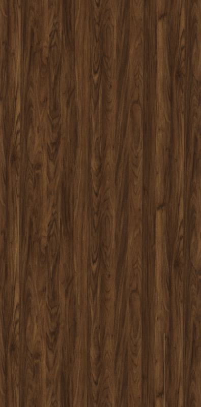 Brown wood grain laminate with textured finish and vertical wood pattern, showing natural grain details and darker streaks.