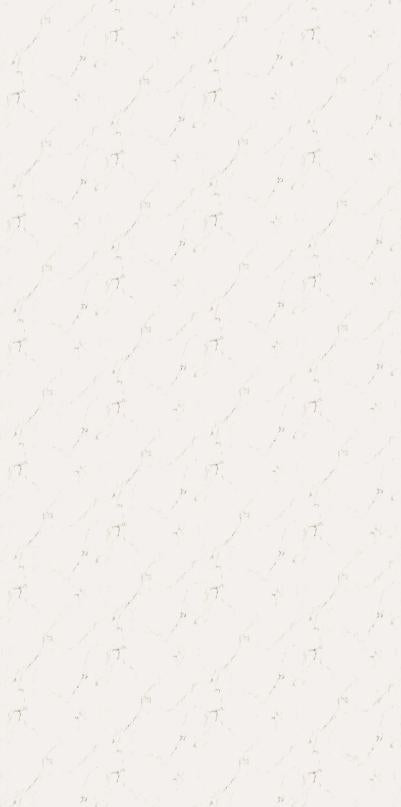 White marble laminate with glossy finish and subtle veining pattern, showing smooth texture and high sheen decorative