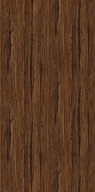 Brown wood grain laminate with textured finish and vertical wood pattern, showing natural wood grain details and darker