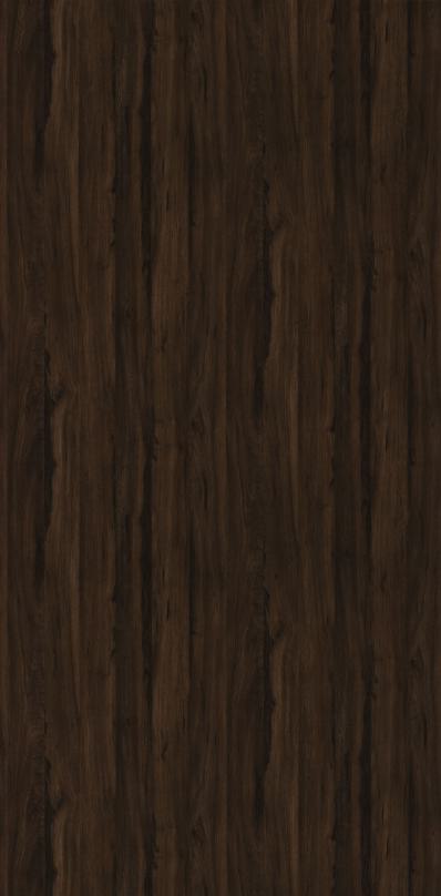 Brown wood grain laminate with textured finish and vertical wood pattern, showing natural grain details and dark brown tones.