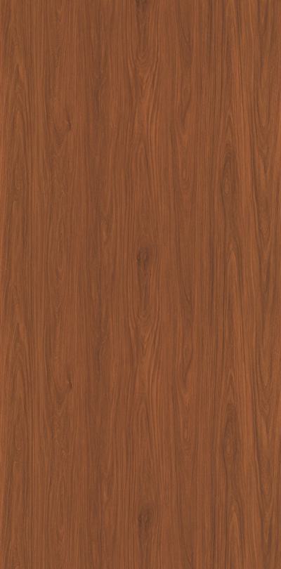 Brown wood grain laminate with textured finish and vertical grain pattern, showing detailed wood texture and darker streaks.
