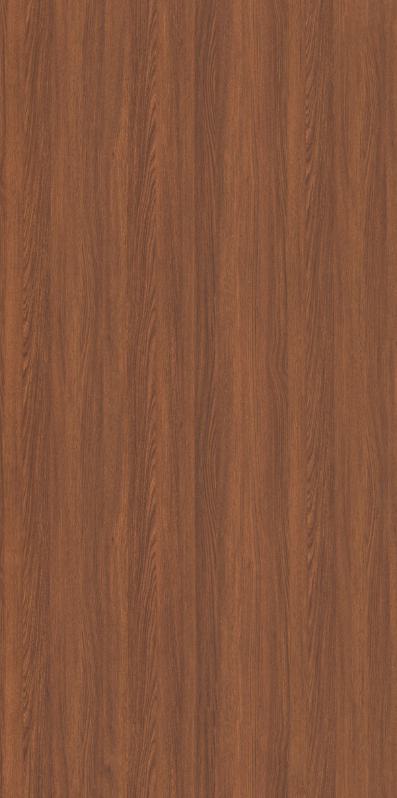 Brown wood grain laminate with textured finish and vertical grain pattern, showing wood-like details and darker streaks.