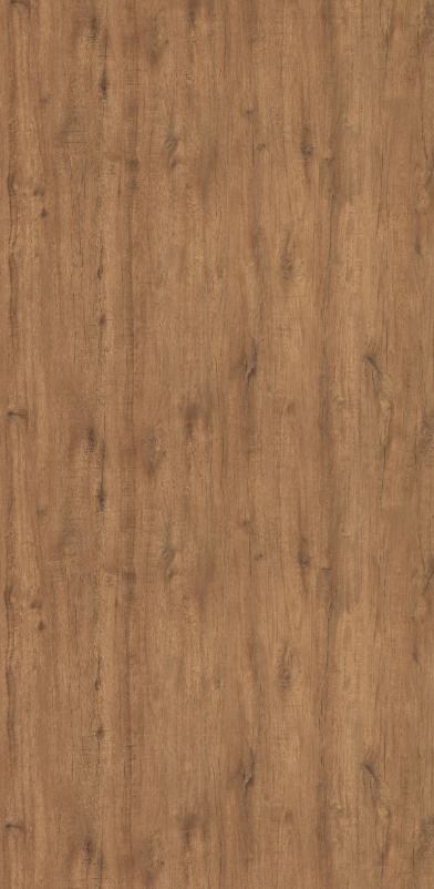 Brown wood grain decorative laminate with textured finish and visible wood pattern and knots.