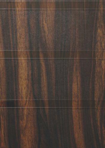 Brown wood grain laminate with textured finish and vertical wood pattern, showing dark brown and black streaks.