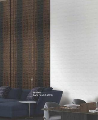 Dark wenge wood laminate with textured finish and wood grain pattern on wall in modern living room setting