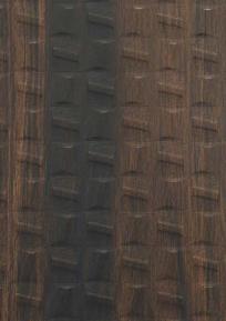 Dark wenge wood laminate with textured finish and raised pattern, showing wood grain and embossed details in brown tones.