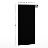 Black plain laminate sheet with matte finish, 8x4 ft size, shown with dimensions and labeled Full Sheet.