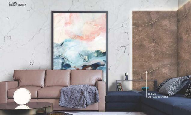 Grey Caspio Marble & Stone Laminate 8x4 ft Glossy 0.8 mm - 9136 MG