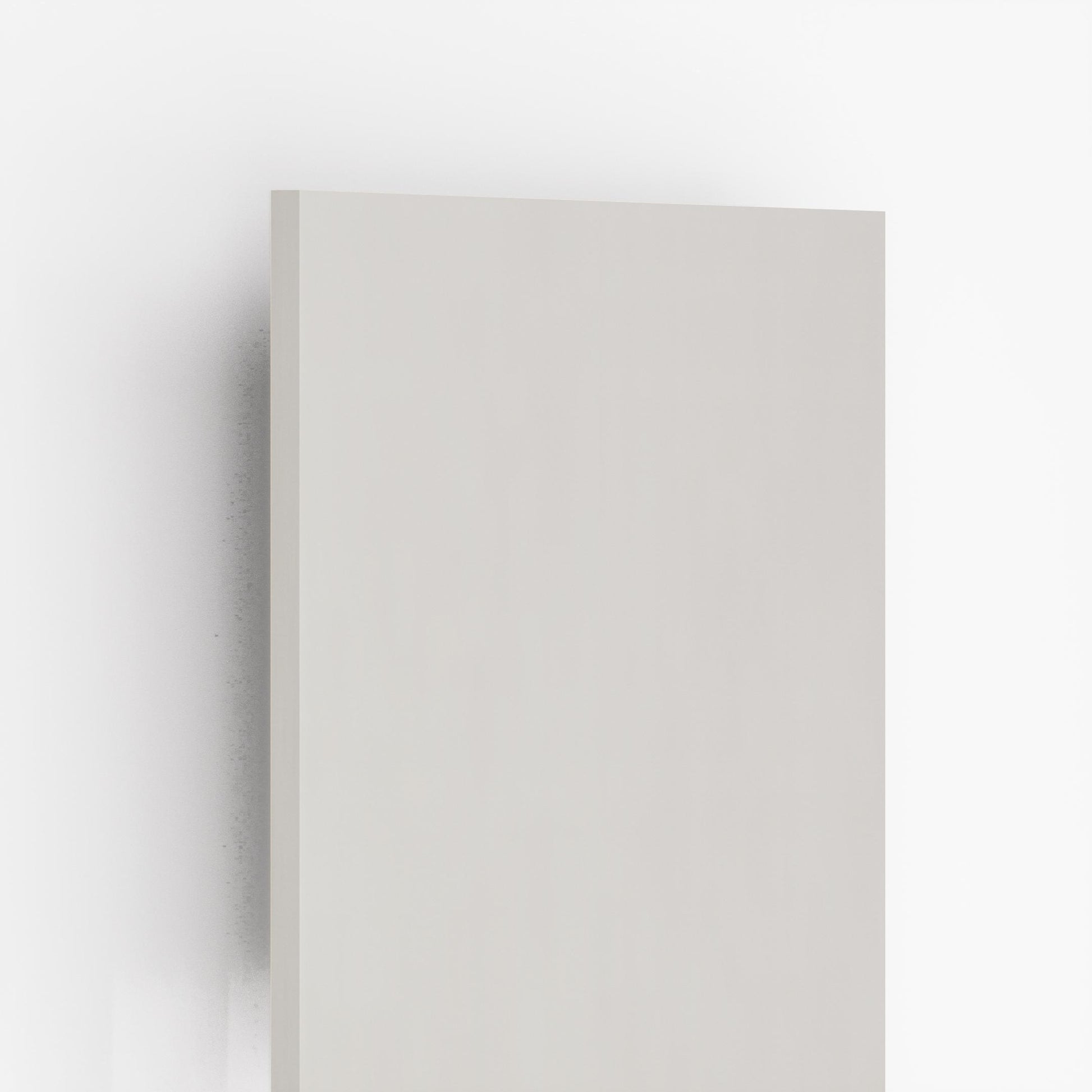 White metallic laminate sheet with texture finish, plain surface, visible edge and subtle shadow on white background.