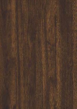 Dark brown wood grain laminate with textured finish and visible wood pattern and vertical grain direction