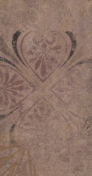Brown wood laminate with textured finish and floral pattern, showing wood grain and subtle sheen, decorative laminate design.