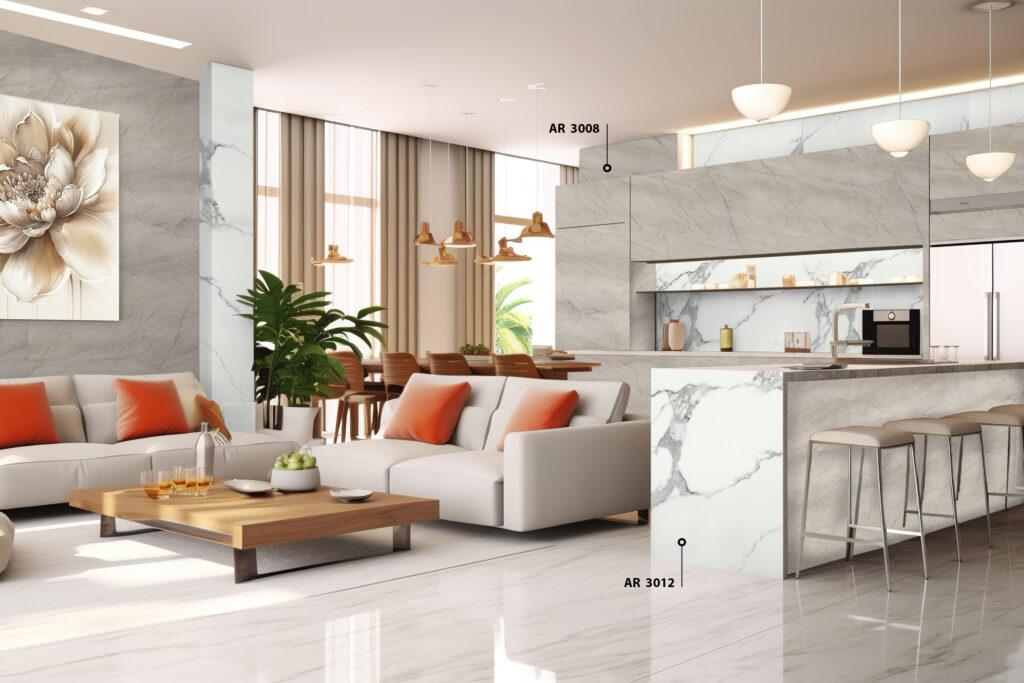 Stagger Marble & Stone Laminate 8x4 ft High Gloss 1.5 mm - AR 3008