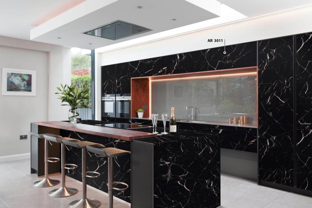 Advance Laminates Black Fire Stone 8x4 ft High Gloss marble & stone laminates Black AR_3011